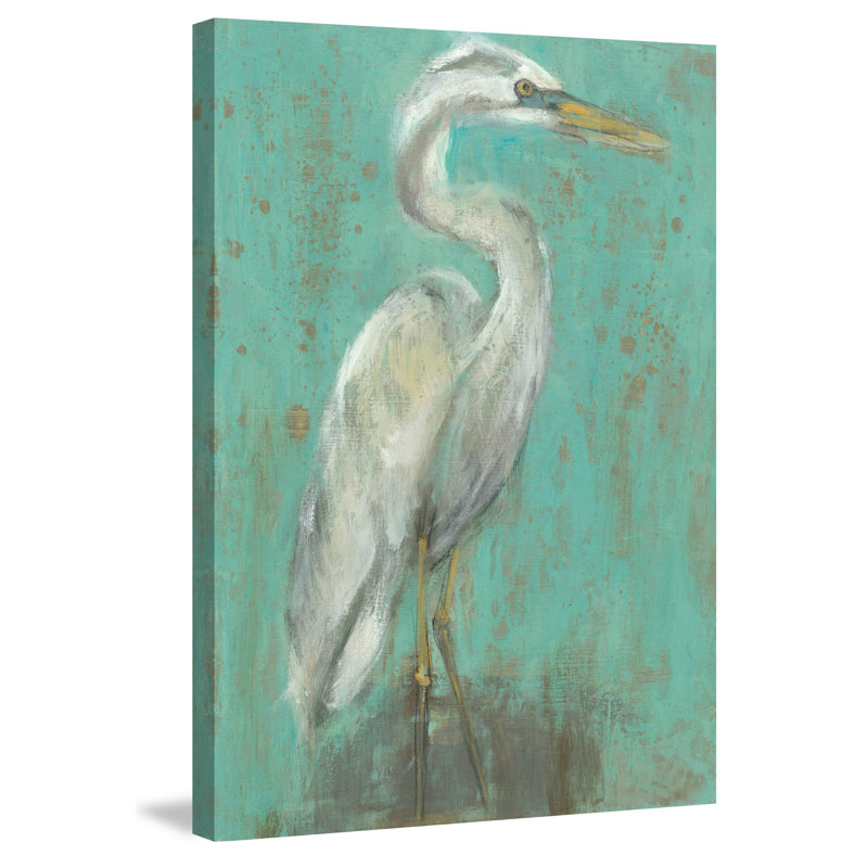 Seaspray Heron Turquoise Canvas Painting, 30" x 20"