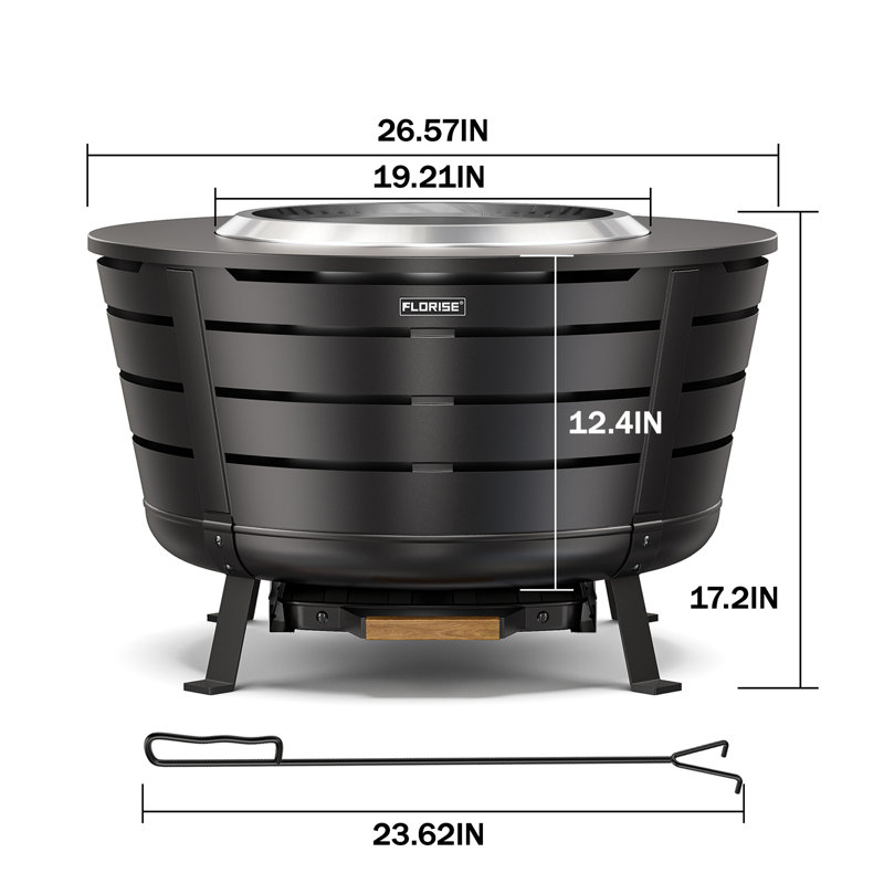 26.5-Inch Smokeless Wood Burning Outdoor Fire Pit for Backyard, Patio, Deck & Garden with Removable Ash Pan