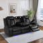 Canapé inclinable électrique en similicuir noir respirant à 3 places avec table centrale rabattable, chargement sans fil, porte-gobelets et base DEL
