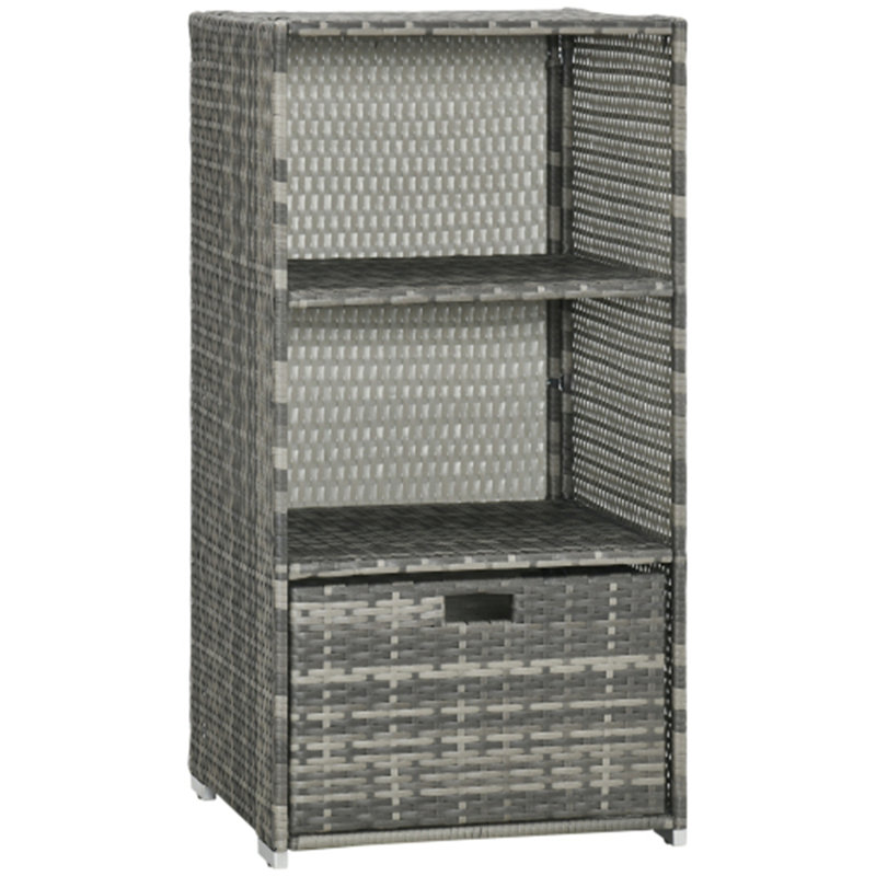 Grey Waterproof PE Rattan Pool Towel Rack with Shelves & Basket