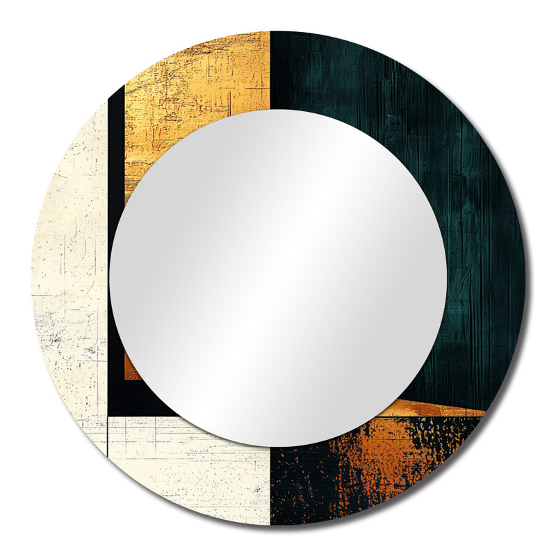Abstrait doré et émeraude changeant de perspective - Art mural miroir moderne - imprimé sur métal, 23 po x 23 po