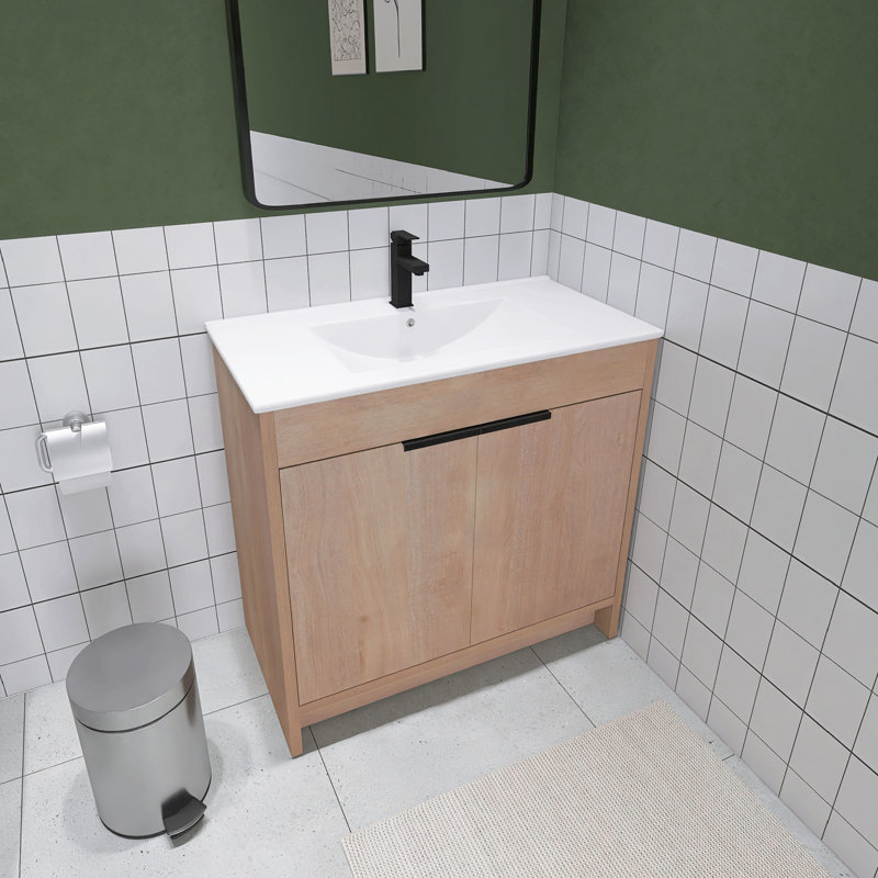 Amarr 35.93 " W Free Standing Wall Mounted Single Double Single Vanity Bathroom Vanity With Ceramic Top