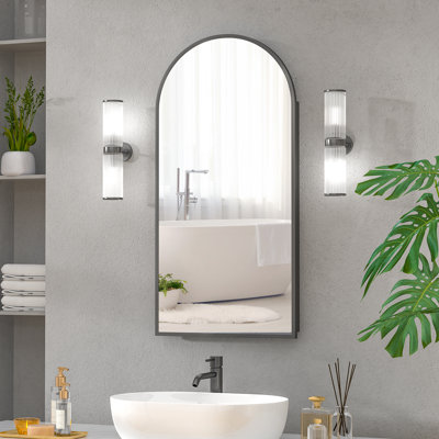 Arched Recessed Metal Bathroom Medicine Cabinet with Mirror，NO Assembly Required