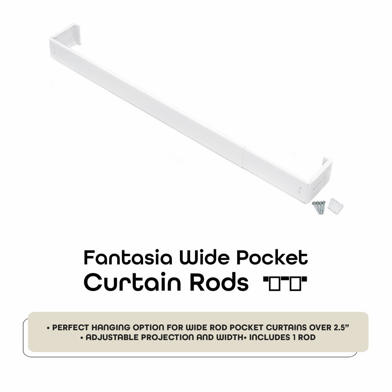 White Adjustable Steel Curtain Rod with Brackets, 28-48 Inches