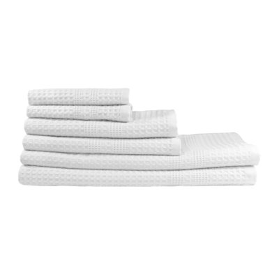 Waffle Bath Towel Set – 6-Piece 100% Natural Cotton Quick-Drying, Super Absorbent, Classic Style