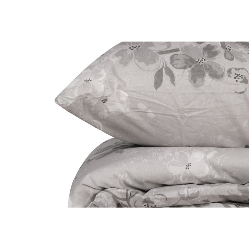 Ensemble de housse de couette simple Premium Ranforce, housse de couette 55 x 79 et taie d'oreiller 24 x 24, 100% coton, 140 fils | Lavable à la machine, fermeture à boutons, élégant design gris et gris foncé | Literie douce et respirante