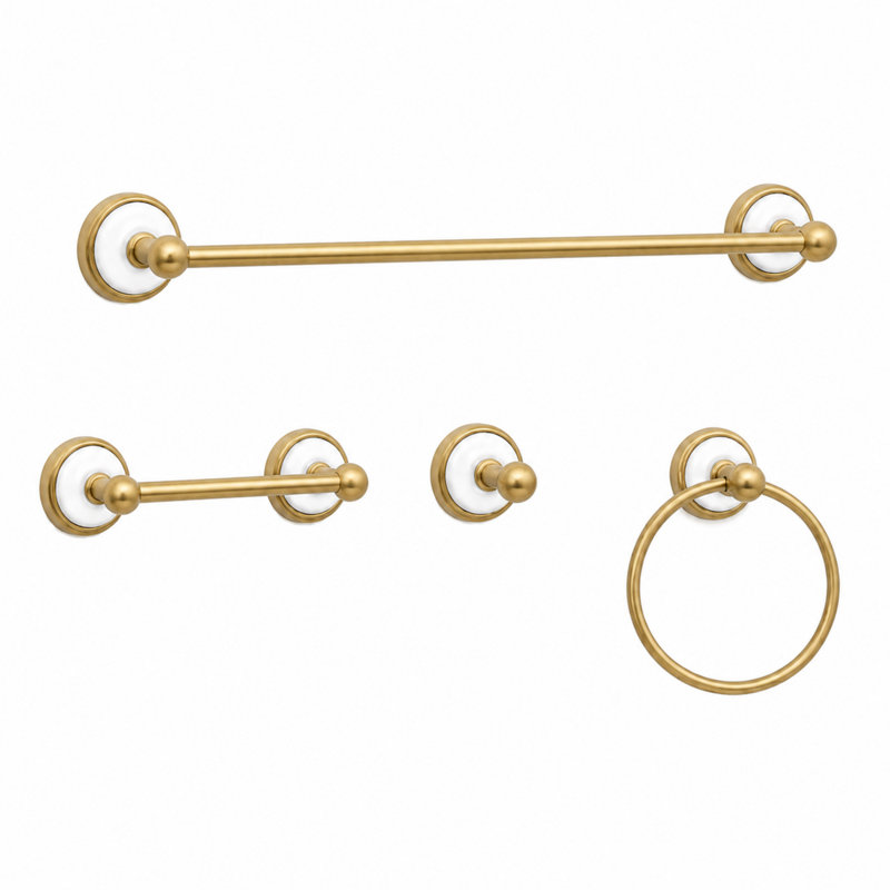 Ensemble de quincaillerie pour salle de bain 4 pièces Columbia P4BCOL18, Laiton brut