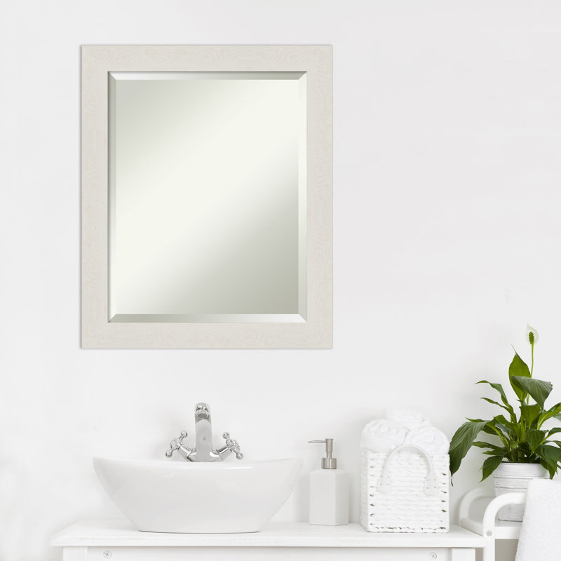 Akhia Narrow Beveled Wall Mirror, 23" x 19", Distressed Cream White
