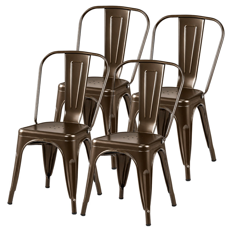 Ensemble de 5 chaises d'appoint empilables en métal, capacité de 159 kg (350 lb), Brown