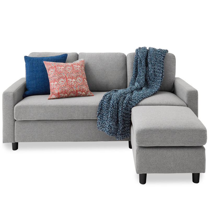 Shaine Linen Sectional Sofa Couch w/ Chaise Lounge, Reversible Ottoman Bench, Light Gray 100% Polyester