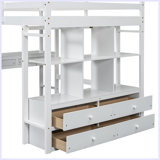 Modern Loft Bed with Built-in Desk with Two Drawers, and Storage Shelves and Drawers