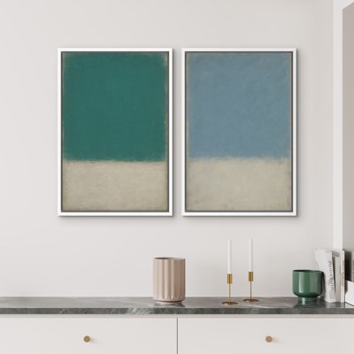 Ensemble d'art mural minimaliste à blocs de couleurs abstraites minimalistes - bleu sarcelle et bleu ciel, art contemporain pour chambre ou bureau