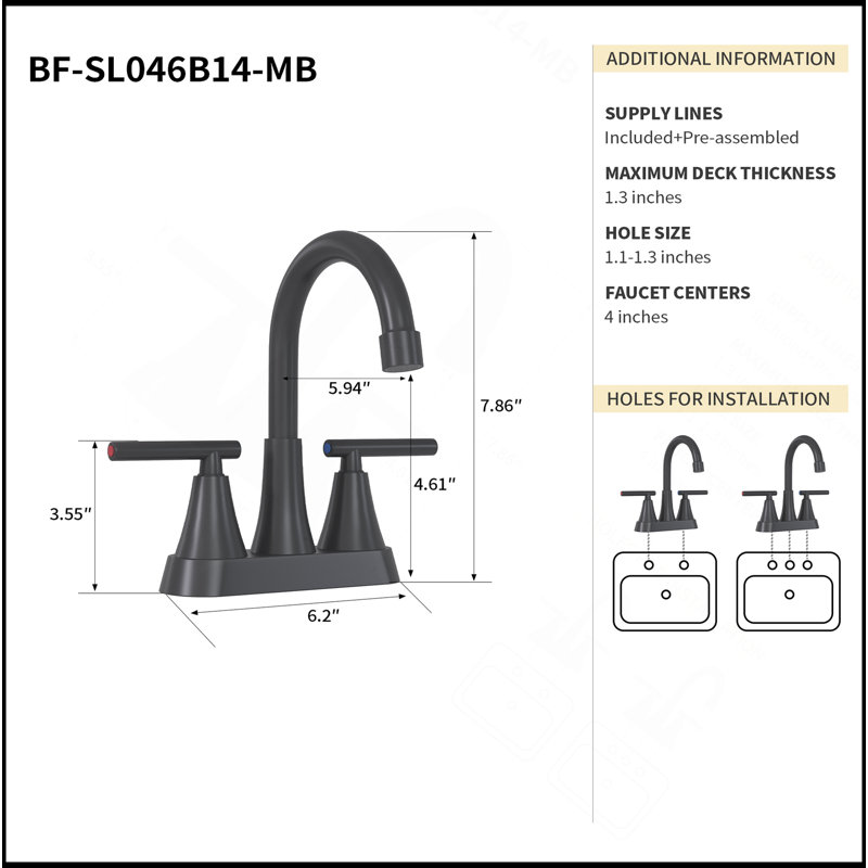 Bothwa Home 7.86" CUPC Certified 2-Handle Bathroom Sink Faucet (Matt Black), Matte Black
