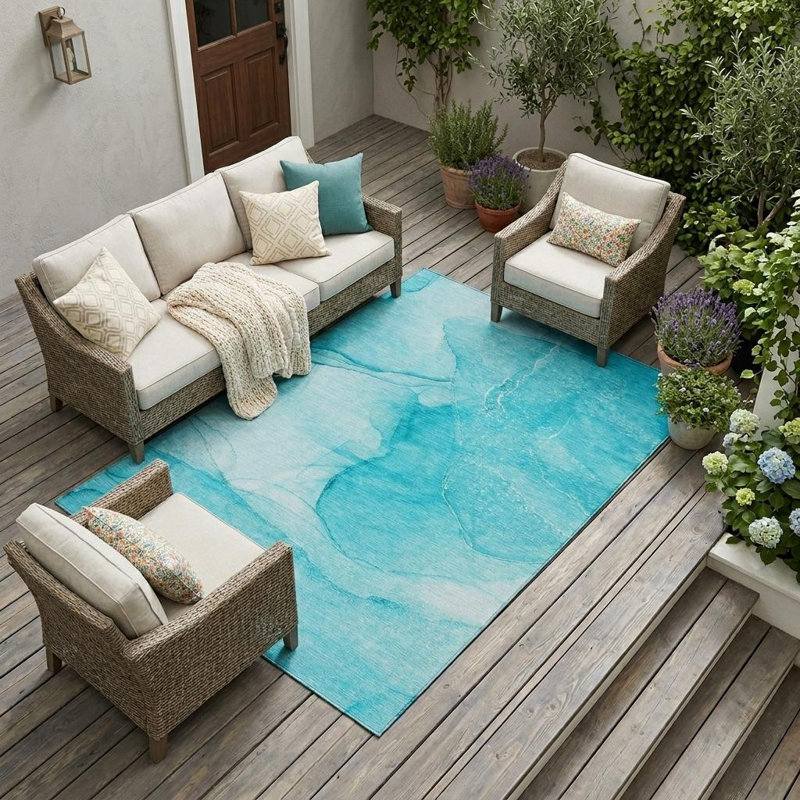 Tapis extérieur lavable antidérapant 10 pi x 14 pi bleu sarcelle