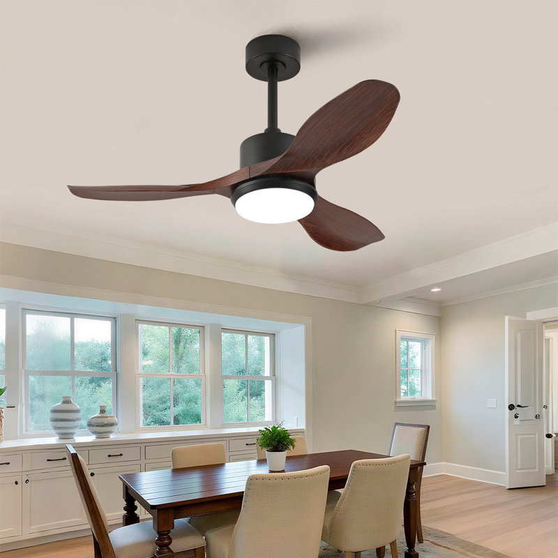 Hot Ventilateur de plafond noir moderne de 42 pouces avec lumière 3 pales ABS Moteur à courant continu réversible à télécommande avec DEL à intensité variable