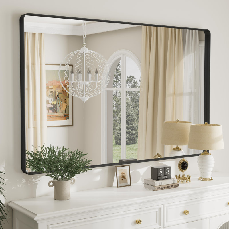 Miroir mural Aevar, 55 po x 36 po, Noir mat