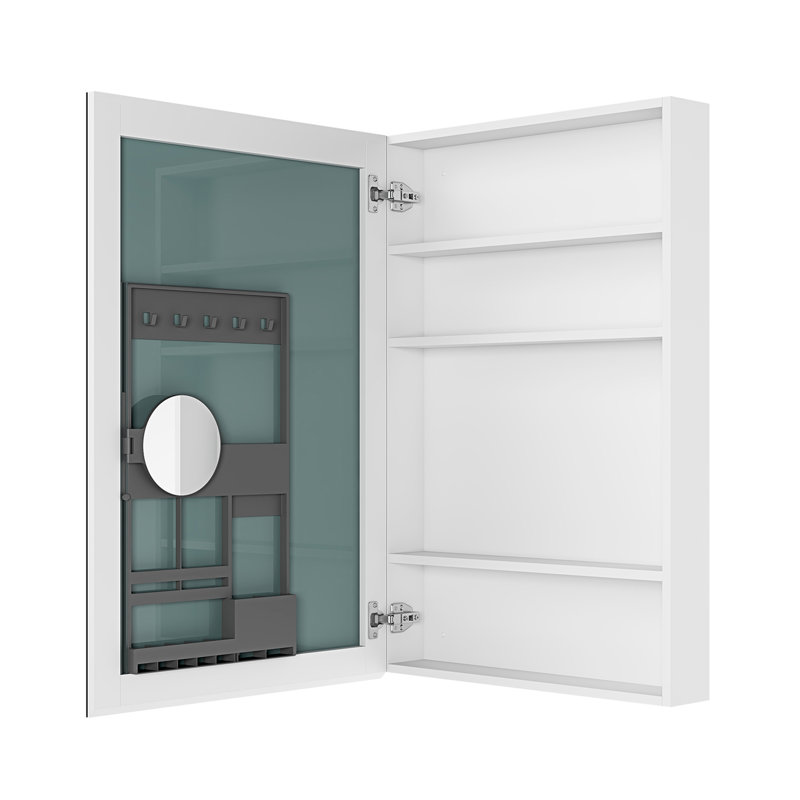 Armoire de rangement pour miroir de salle de bain 24 po x 36 po - Miroir biseauté, porte ouverte à gauche, intérieur spacieux, charnières lisses transparentes, bois d'ingénierie blanc l 24 po x H 36 po avec surface, ouverture, construction
