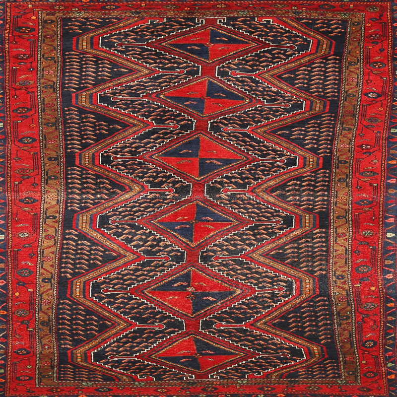 Tapis traditionnel rouge / brun, Rond 3 pi