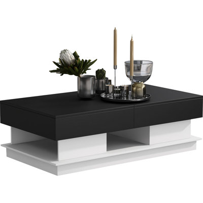 Multifunctional Combination Coffee Table Modern Living Room Storage Table With Drawer, Black And White