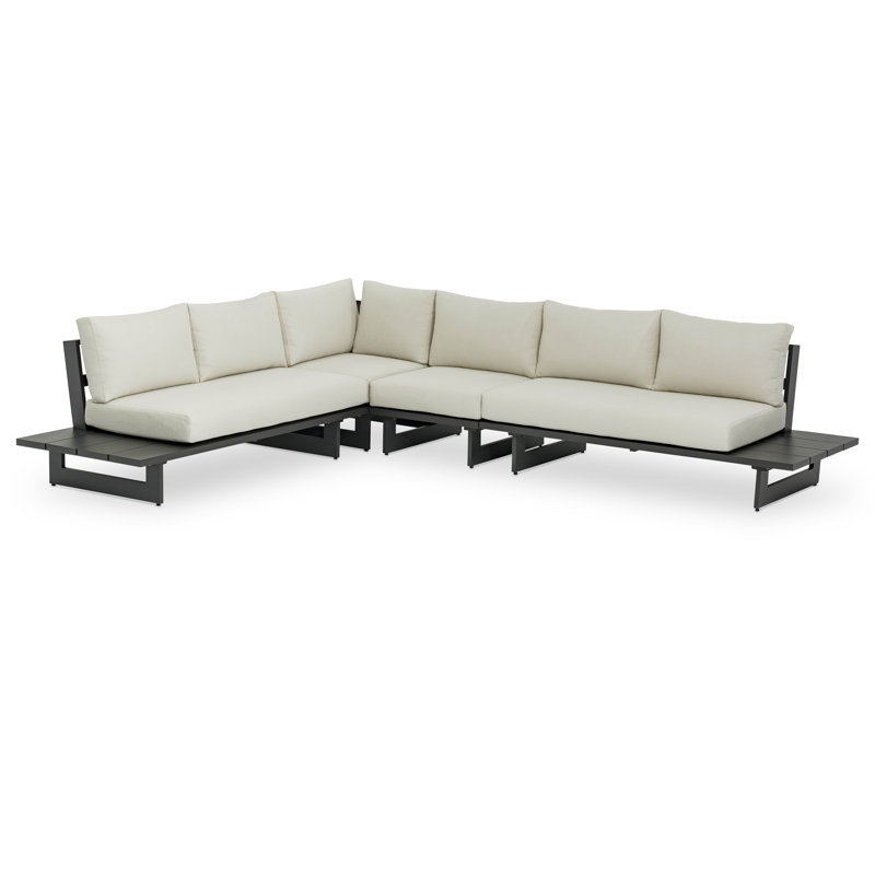 Canapé modulaire d'extérieur avec coussins Kirit 129,5, gris, Crème