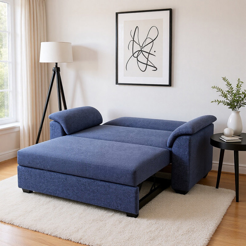 2 Seater Fabric Sofa Bed, Blue