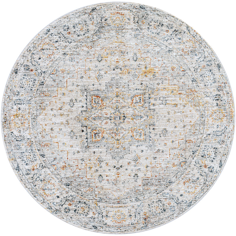 Tapis oriental brun clair / gris clair / bleu Dieon, Rond 5 pi 3 po