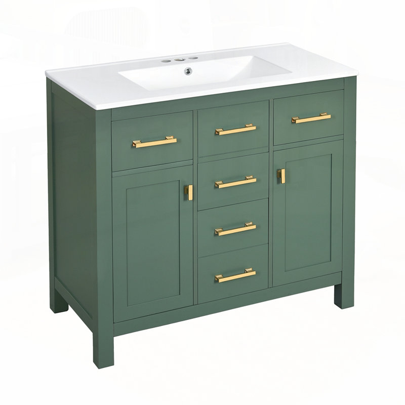 Meuble-lavabo moderne avec lavabo en céramique et grand espace de rangement