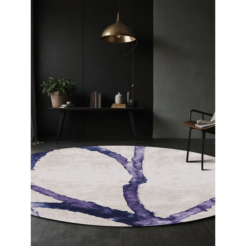 Machine Washable Gray Area Rug, Round 3'