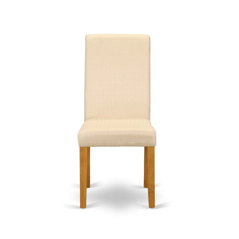 3 Piece Kitchen Table & Chairs Set Contains a Round Dining Room Table with Pedestal and 2 Light Beige Linen Fabric Parson Chairs, Oak