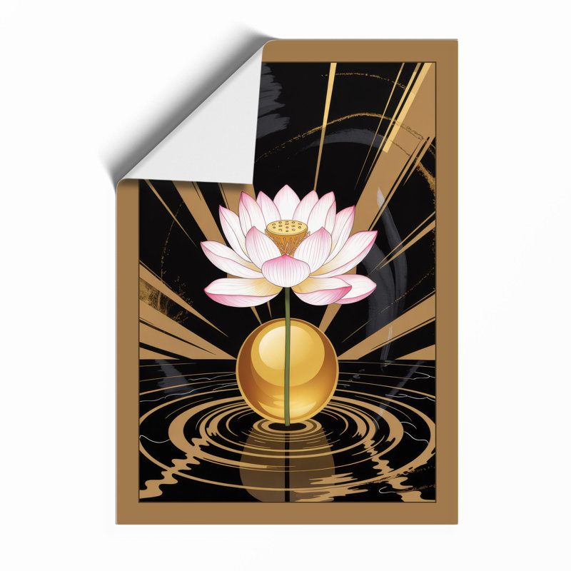 Lotus in Gold Light Japandi - Framed Print, A2 - 59.4 x 42.0 cm, Unframed