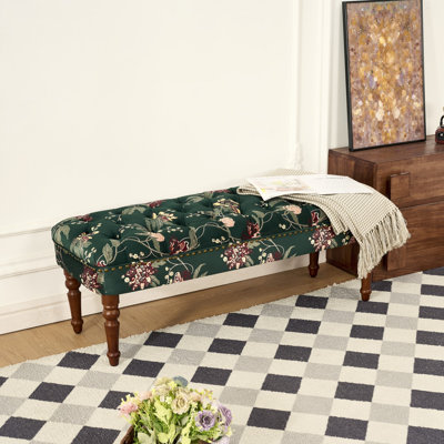 Banc capitonné de style européen avec pieds tournés en bois, repose-pieds rembourré American pour chambre à coucher et espace de vie principal