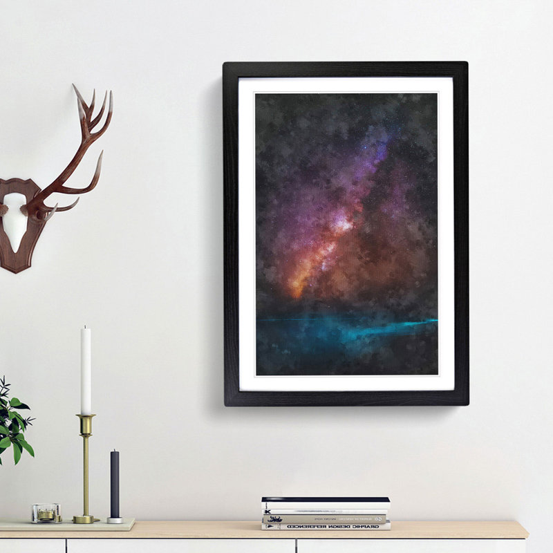 Stars Over The Ocean Painting - Framed Print, 87cm H x 62cm W x 2cm D, Black Framed