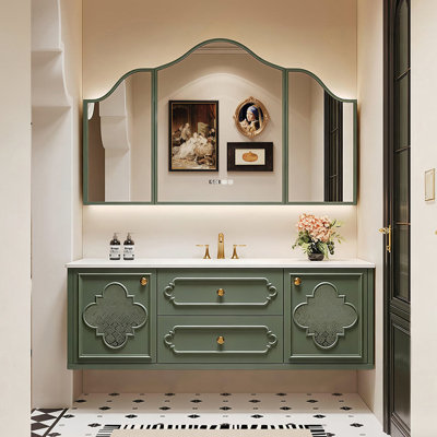 Glass and Solid Wood Wall Bathroom Cabinet