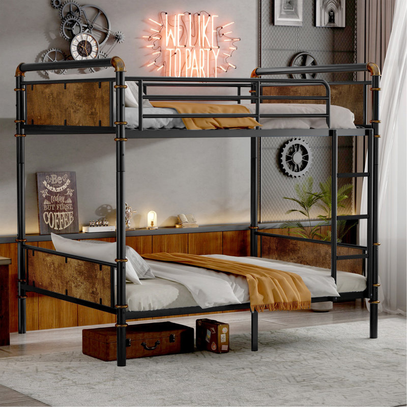 Lit superposé simple au-dessus de simple TG, lits superposés détachables industriels avec garde-corps pour adolescents, noir