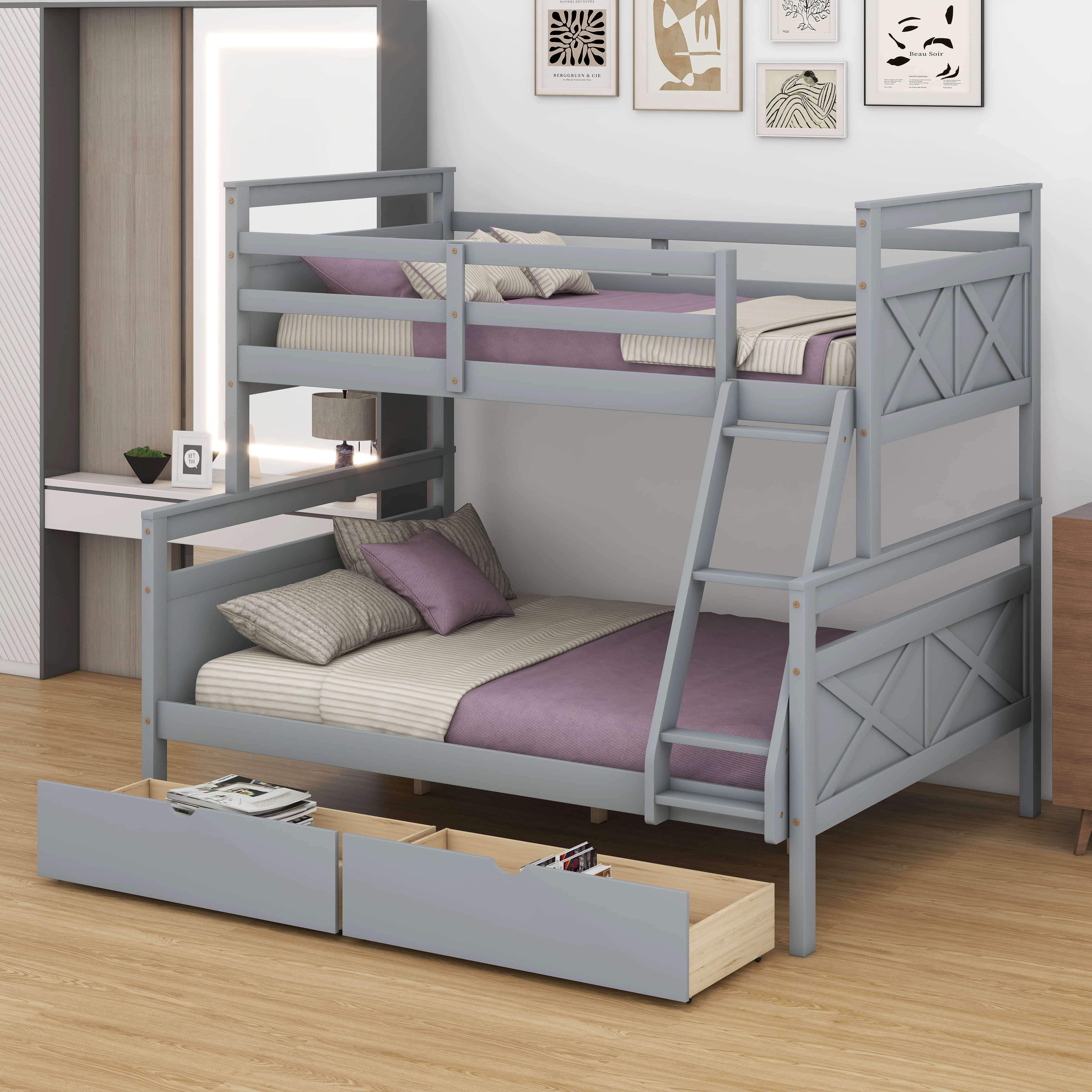 Latitude Run® Wooden Twin Over Full Bunk Bed With Two Storage Drawer ...