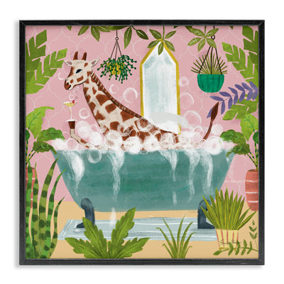 Giraffe Fun Bath Time Giclee Art by Farida Zaman