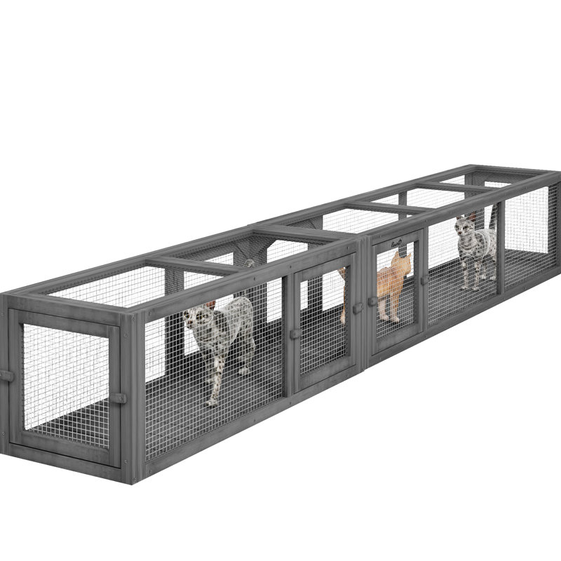 Enclos d'extérieur pour animaux en bois, 8 portes, combinable, gris foncé pour tube Joy Time 98 po, gris, combinable avec portes