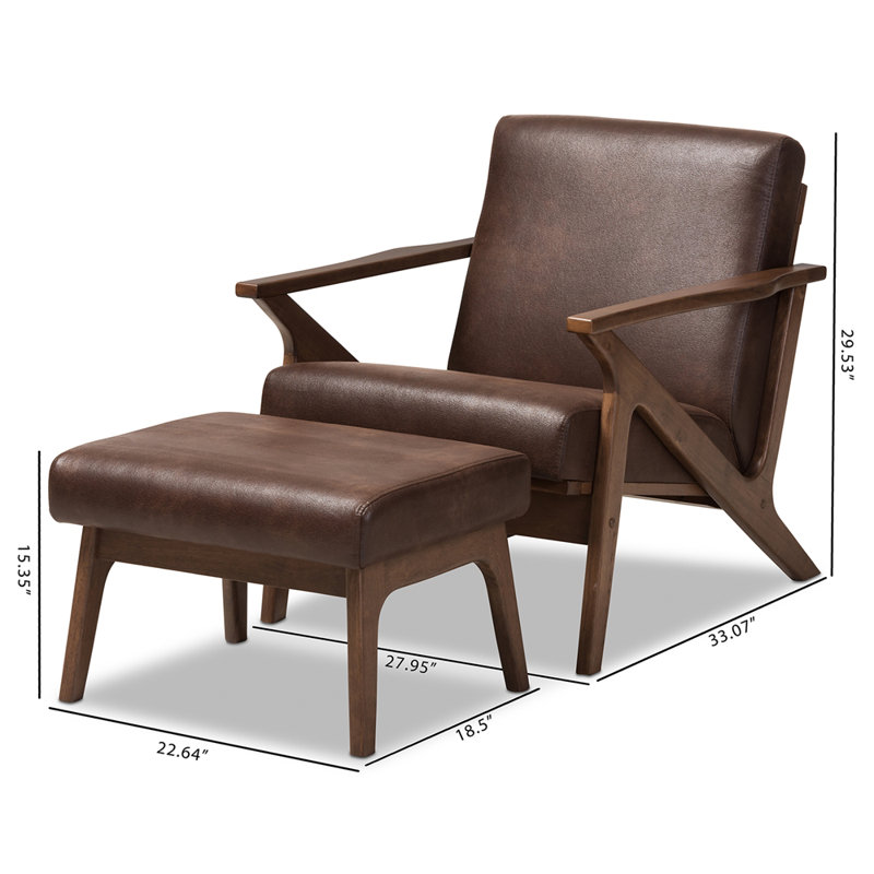 Bianca Mid-Century Walnut Wood and Faux Leather Lounge Chair Set
