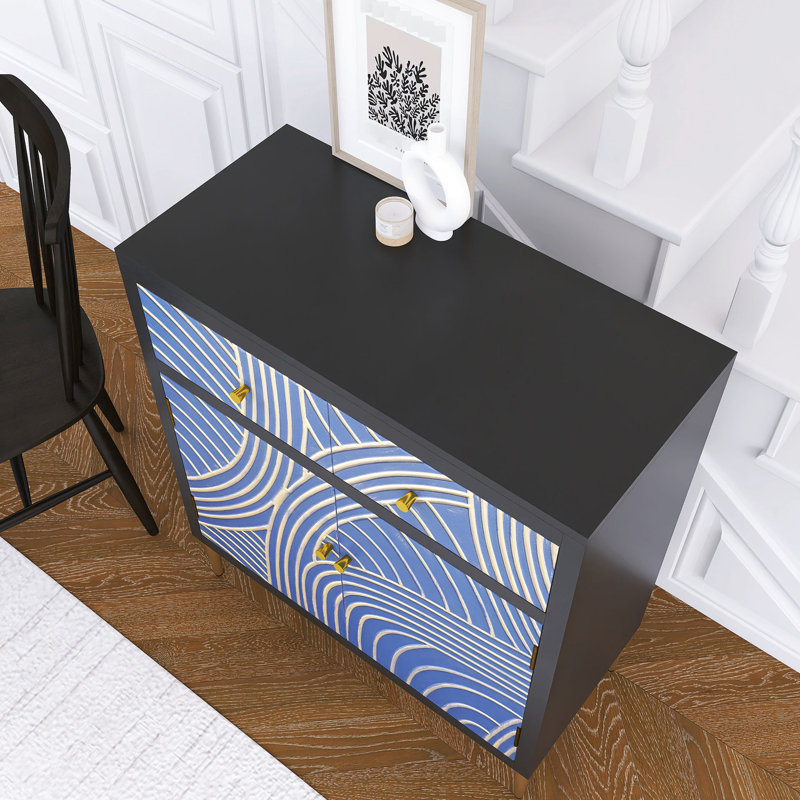 Armoire de salle de bain laquée noire + bleue - 2 portes, 1 tiroir, tiroir d'apparence de tablette réglable avec pour l'espace organisé