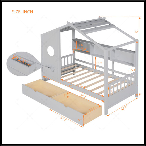 Ebern Designs Wooden House Bed With 2 Drawers - Wayfair Canada