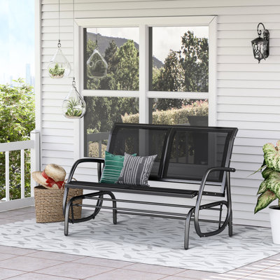 2 bancs de balançoire d'extérieur, chaise berçante de balançoire double avec structure en acier thermolaqué, tissu de toile confortable pour le porche de jardin arrière, noir, chaise de 46,18 po x l 27,5 po x H 33,5 po.