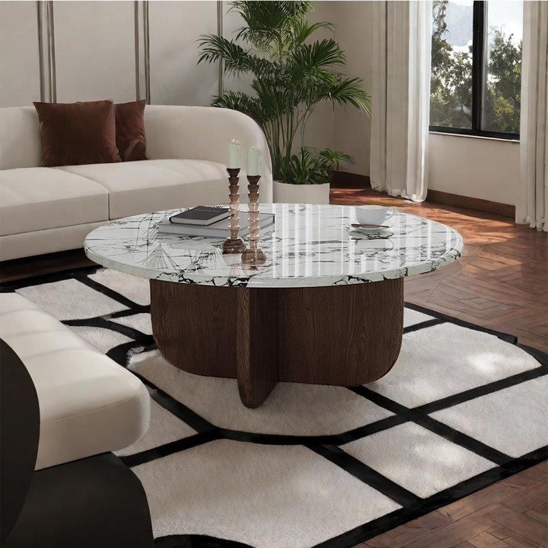 Table basse de salon de style naturel, H 13,77 po x L 31,49 po x l 31,49 po, Brun