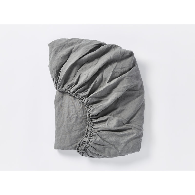 Organic Relaxed Linen Fitted Sheet, King Fitted Sheet, Slate Chambray