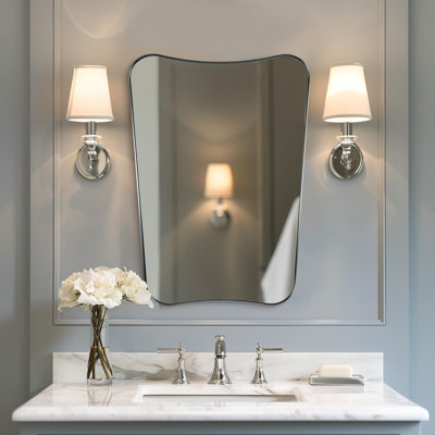 Contemporary Concave Scalloped Irregular Bathroom Vanity Mirror | Stainless Steel Frame