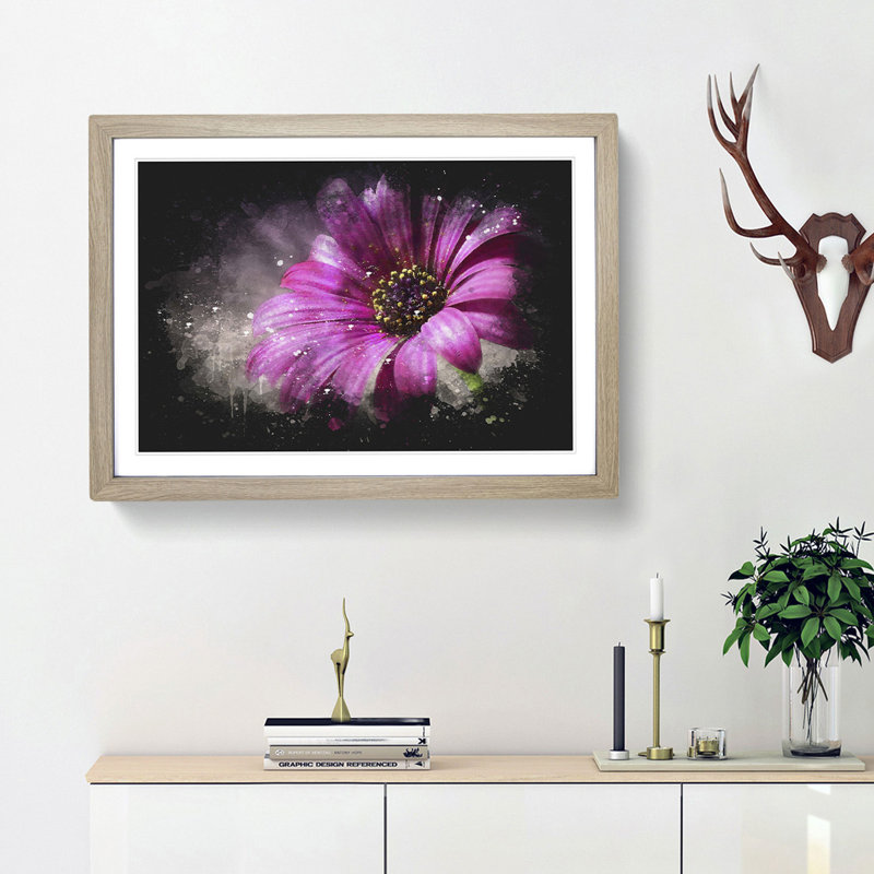 Purple Daisy - Picture Frame Graphic Art, 45cm H x 63cm W x 2cm D, Oak Framed