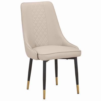 LeisureMod Allure Modern Diamond-Pattern Tufted Faux Leather Upholstered Dining Chair with Gold Brass-Tipped Black Tapered Powder-Coated Steel Legs, Accent Side Chair for Dining Room, Office, Bedroom, Living Room