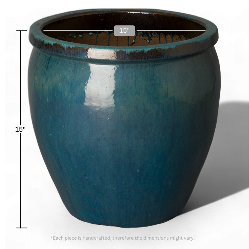 Handmade Ceramic Pot Planter, 15" H x 15" W x 15" D, Teal