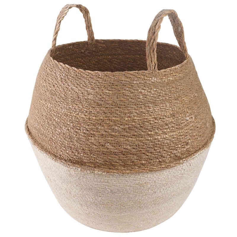 Plant Pot with Handles 100% Seagrass Woven Planter Cylindrical Holder, 32cm H x 32cm W x 32cm D, White, 1