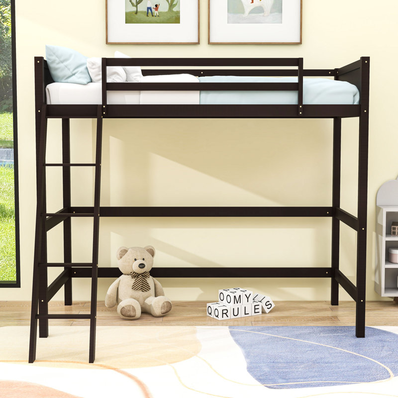 Twin-Size Loft Bed with Sturdy Ladder and Guard Rails,Slats, Espresso