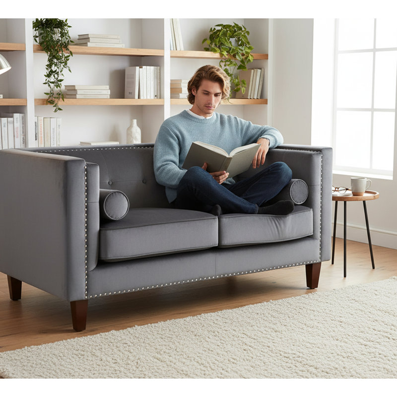 Causeuse capitonnée Chesterfield, Grey Polyester